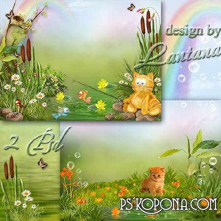 Children's Summer Templates - Red cat loves fish, the river sits all day