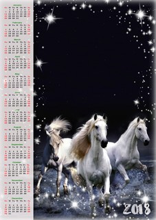 Calendar - White horses, 2018, PNG format, PSD template Calendar - White horses, 2018, PNG format, PSD template