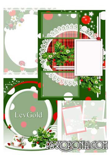 Set psd frames for photos - strawberry ( free 4 photo frame psd download )