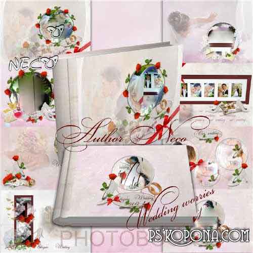 Romantic wedding photo book template psd (cover and three reverse) - Wedding worries Romantic wedding photo book template psd (cover and three reverse) - Wedding worries