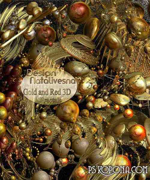 29 PNG, gold and red 3D fractals on transparent background