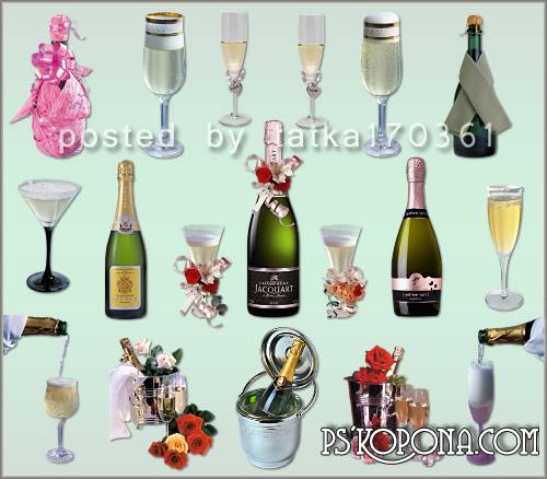 Champagne, PNG images, bottle, glasses and wine glasses with champagne