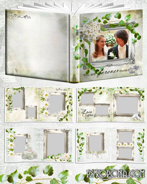 Wedding photobook template psd - Daisies, roses and love Wedding photobook template psd - Daisies, roses and love