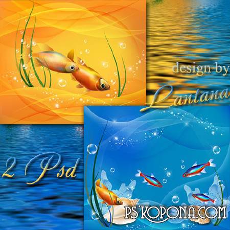 PSD source - On the bottom of the sea in the underwater kingdom reefs