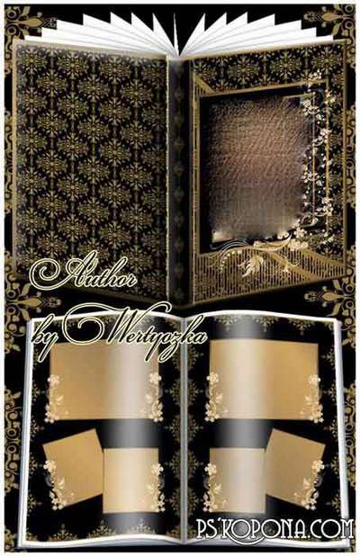 Beautiful photo book template psd with gold patterns Beautiful photo book template psd with gold patterns