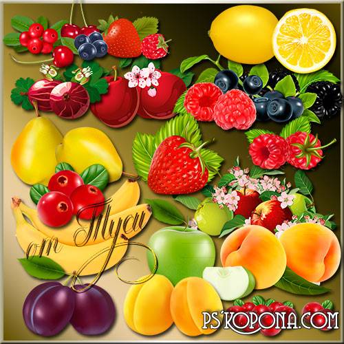 Clipart PSD, 28 PNG, Berries and fruit on transparent background