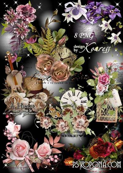 Set of romantic png clusters flowers for Photoshop on a transparent background