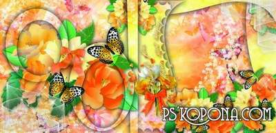 Bright floral photo album template psd - Drop of dew Bright floral photo album template psd - Drop of dew