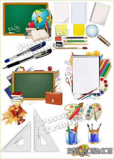 15 Png, School png clipart on transparent background, school pencils, pens, paints, rulers, textbooks