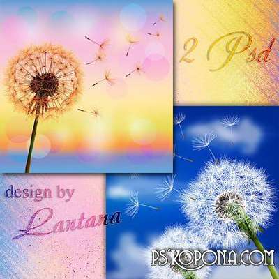 Layered PSD backgrounds for Photoshop - meadow with dandelions