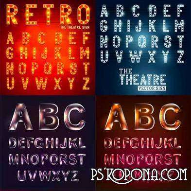 Alphabet in neon light - vector clipart 8 AI, EPS