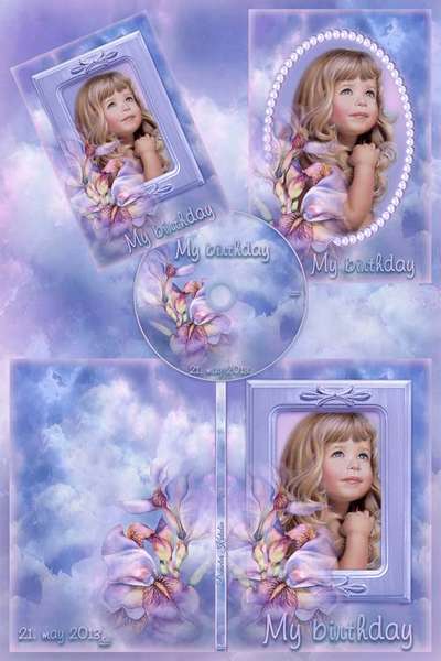Free DVD cover template – My birthday - Purple Photo Frame, DVD cover template and Blowing on the disc