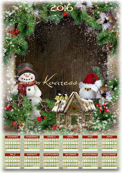 Free Christmas calendar-framework PSD with snowman and birds for 2016 Free Christmas calendar-framework PSD with snowman and birds for 2016