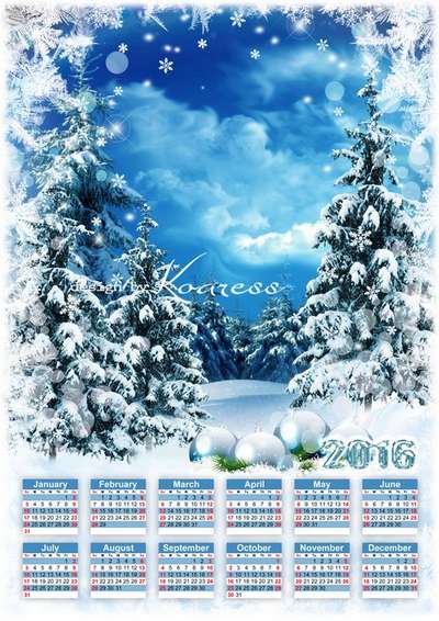 Free 2016 calendar template PSD with the option to insert photo - Winter night Free 2016 calendar template PSD with the option to insert photo - Winter night