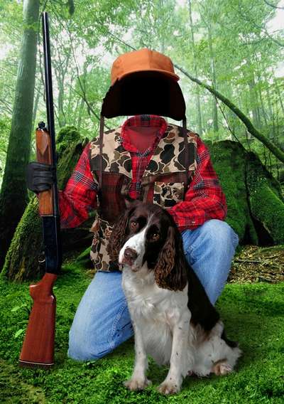 PSD Template for Photoshop boy - small hunter with a dog PSD Template for Photoshop boy - small hunter with a dog