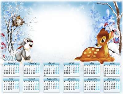 Children calendar-photoframe template psd + png for 2014 - Bambi in the winter forest Children calendar-photoframe template psd + png for 2014 - Bambi in the winter forest