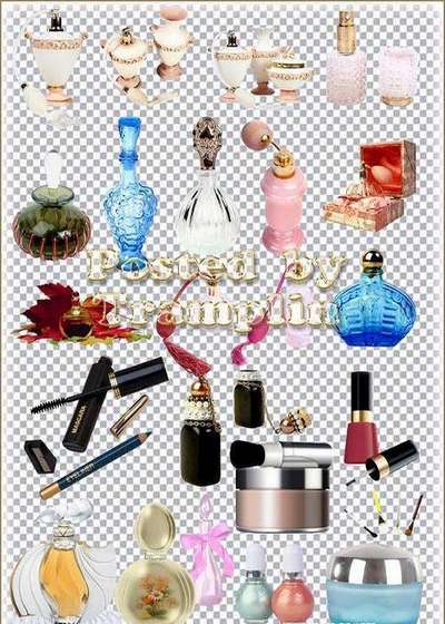 PNG Cosmetics, perfume, face powder, lipstick, mascara, blush, PNG Clipart on a transparent background