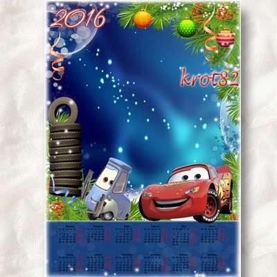 Children's New Year Calendar psd template 2016 - Mysterious cars