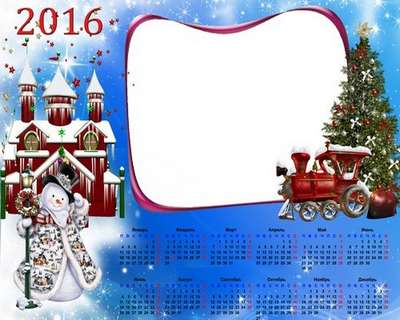 Children's Calendar - frame psd 2016 – Train with gifts Children's Calendar - frame psd 2016 – Train with gifts