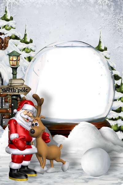 Set of Christmas 7 png frames for photos with Santa Claus and cartoon characters