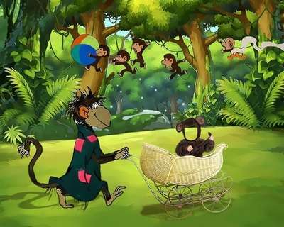 Children's psd template for photoshop - psd costume little monkey with cartoon characters Children's psd template for photoshop - psd costume little monkey with cartoon characters