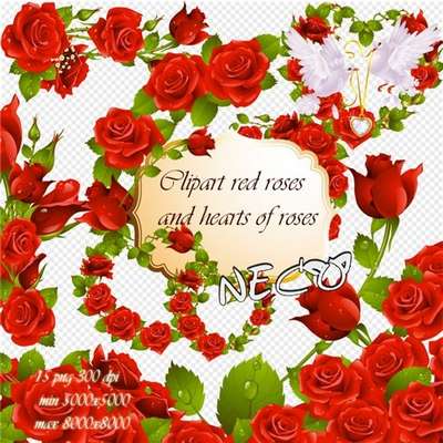 15 PNG, Red roses, hearts of roses, images with transparent background