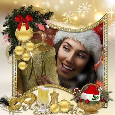 Free psd photo frame for female photos - Christmas Golden style Free psd photo frame for female photos - Christmas Golden style
