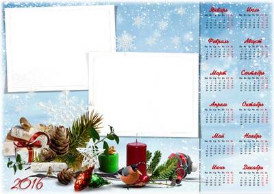 Download PSD Template wall calendar for 2016 in winter design (only Russian language)