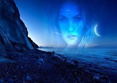 Free template psd photo frame for womens photos - night, moon , sea , stones
