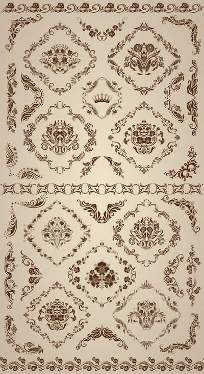 PSD, 32 PNG, Floral ornaments and borders on transparent background