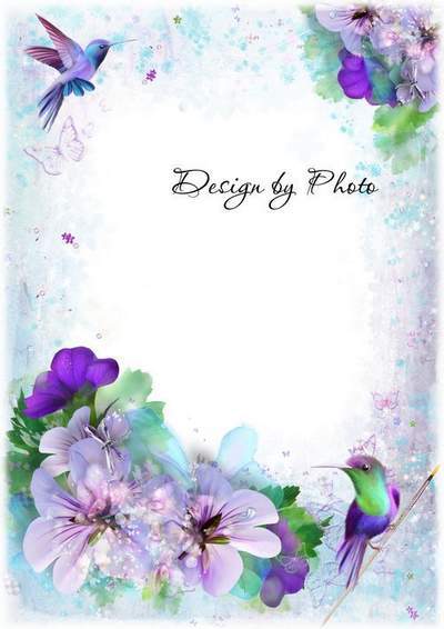Spring - Photo frame PSD template with beautiful flowers and birds
