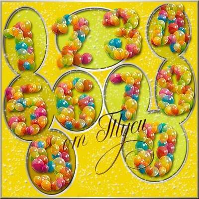 PSD, 10 PNG, Balloon, Numbers on a transparent background