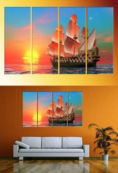 Polyptych, triptychs in psd format - Sailboat at sunrise, sunset at sea, sunrise Polyptych, triptychs in psd format - Sailboat at sunrise, sunset at sea, sunrise