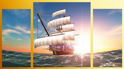 Polyptych, triptychs in psd format - Sailboat at sunrise, sunset at sea, sunrise Polyptych, triptychs in psd format - Sailboat at sunrise, sunset at sea, sunrise
