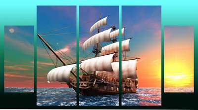Polyptych, triptychs in psd format - Sailboat at sunrise, sunset at sea, sunrise Polyptych, triptychs in psd format - Sailboat at sunrise, sunset at sea, sunrise