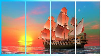 Polyptych, triptychs in psd format - Sailboat at sunrise, sunset at sea, sunrise Polyptych, triptychs in psd format - Sailboat at sunrise, sunset at sea, sunrise