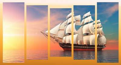 Polyptych, triptychs in psd format - Sailboat at sunrise, sunset at sea, sunrise Polyptych, triptychs in psd format - Sailboat at sunrise, sunset at sea, sunrise