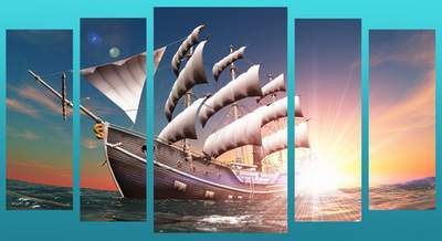 Polyptych, triptychs in psd format - Sailboat at sunrise, sunset at sea, sunrise Polyptych, triptychs in psd format - Sailboat at sunrise, sunset at sea, sunrise