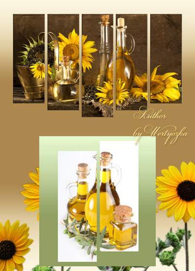 Polyptych, diptychs in psd format - original still life, still life sunflowers, sunflower oil Polyptych, diptychs in psd format - original still life, still life sunflowers, sunflower oil