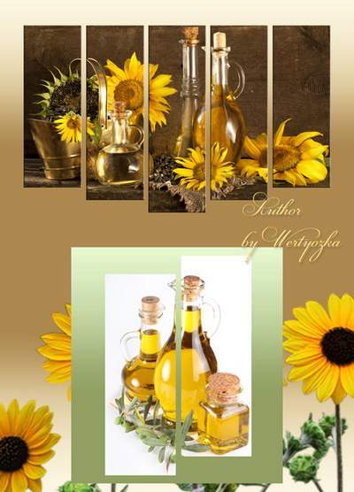 Polyptych, diptychs in psd format - original still life, still life sunflowers, sunflower oil