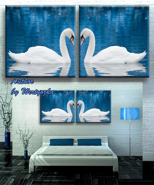 Psd source diptych, modular pattern - White Swans