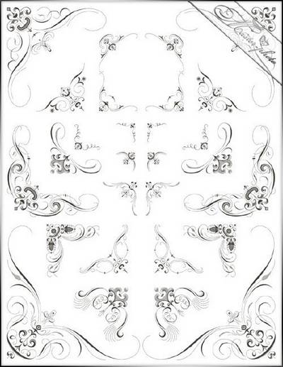 PSD, 14 PNG, Decorative corners on transparent background