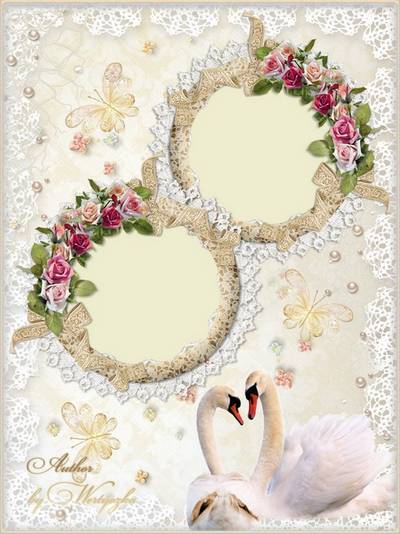 Wedding frame for Photoshop - Swans, roses, butterflies, lace Wedding frame for Photoshop - Swans, roses, butterflies, lace