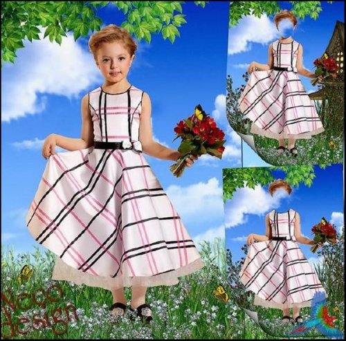 Children's template for a girl with a light dress - A visit with a bouquet