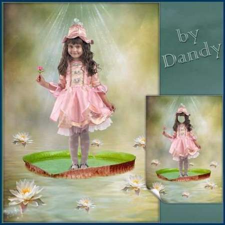 Photoshop Template for a girl - Thumbelina on lily (free psd)