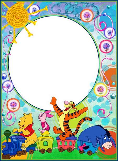 Child`s frame - Winnie and friends. Merry train Child`s frame - Winnie and friends. Merry train