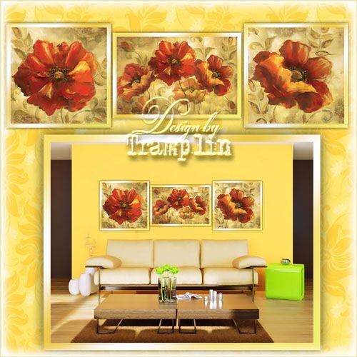 Flower Triptych psd Poppies download Flower Triptych psd Poppies download