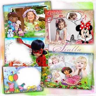 Childrens frames with cartoon LadyBug, Peppa Pig, Minnie Mouse, Dora the Explorer, Doc mcstuffins ( 5 PSD + 5 PNG )