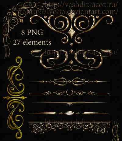 Gold design elements 8 png images 27 elements ( transparent, download )