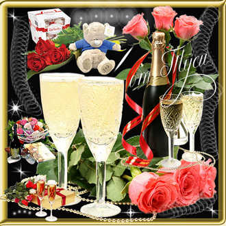 Roses, candy and champagne ( PSD, 5 PNG, transparent, download )